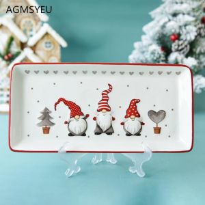 Nordic rectangular Christmas Gift ceramic flat plate kitchen tableware embossed shallow plate creative western steak plate
