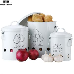 3 Pcs Storage Box Potatoes Onions Garlic Bin Kitchen Food Container White Buckets Breathable Metal Box With 2 Handles