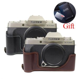Genuine Leather Camera Case Bag Half Body For Fujifilm XT200 Fuji XT200  XT-200 Tempered Glass