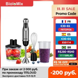 BioloMix 4 in 1 High Power 1200W Immersion Hand Stick Blender Mixer Includes Chopper and Smoothie Cup Stainless Steel Ice Blades