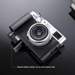 Genuine Leather Camera Half Case Metal Grip Dovetail Plate Built-in for Fujifilm X100V Fuji X-100V Black