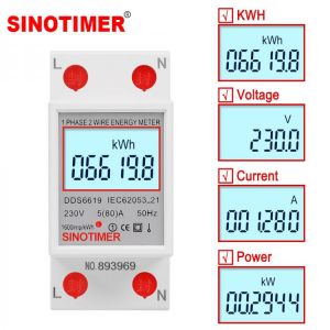 Single Phase Two Wire LCD Digital Display Wattmeter Power Consumption Energy Electric Meter kWh AC 230V 50Hz Electric Din Rail