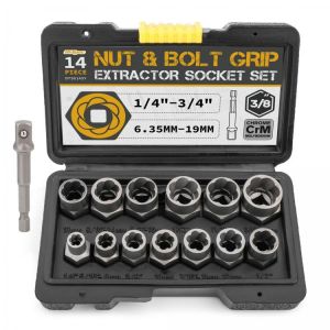 Hi-Spec 14pc Extraction Socket Set, Impact Bolt Nut Remover Set, Bolt Extractor Tool Set for Removing Damaged Bolts Nuts Screws