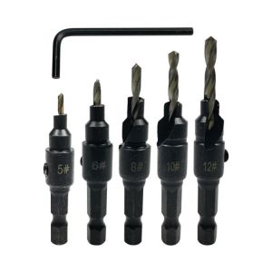 4/5pcs Countersink Drill Woodworking Drill Bit Set Drilling Pilot Holes For Screw Sizes #5 #6 #8 #10 #12 With a Wrench Tools