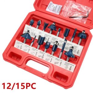 12/15Pcs 1/4 Router Bit Set Trimming Straight Milling Cutter Wood Bits Tungsten Carbide Cutting Woodworking Tools Trimming