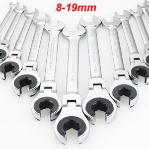 Open Combination Wrench Ratchet Wrench Set Auto Repair Tool Ratchet Combination Kit Hand Tool ，With Flexible Head 8-19mm