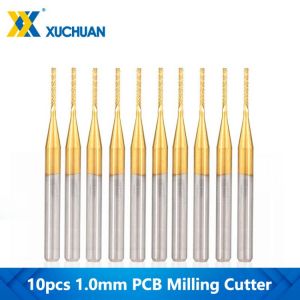 10pcs 0.8-3.175mm Titanium Coated Carbide PCB Milling Cutter CNC Router Bits Corn End Mill for PCB Machine Milling Tool