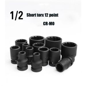 1/2" (12.5mm) Short Impact Socket 12-Point Plum Blossom Air Sockets Head 38mm Lenght CR-MO Pneumatic Socket for Car Repair To