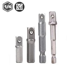 1pc 4pcs Drill Socket Adapter For Impact Driver W/ Hex Shank To Square Socket Drill Bits Bar Extension 1/4" Bit Set