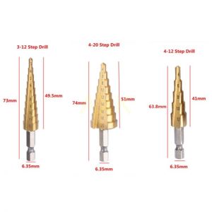 3-12mm 4-12mm 4-20mm HSS Straight Groove Hexagonal Step Drill Bit Set Titanium Coated Wood Metal Hole Cutter Core Drill Bit Set