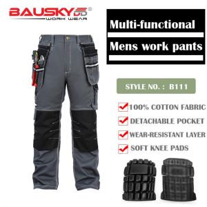 Bauskydd Mens Male Durable work pants multi-pocket  trousers with kneepads for kneel down 100% cotton work pants free shipping