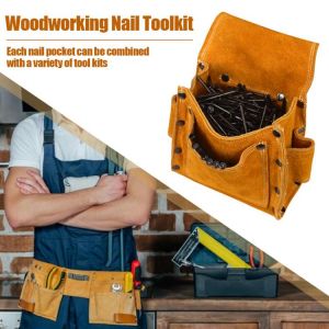 Cowhide Wearable Waist Pack Electric Drill Bag Screws Nails Drill Bit Metal Parts Fishing Travel Tool Storage Bags with Belt