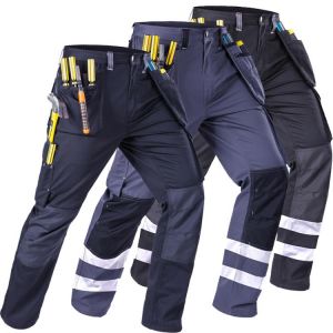 Durable Carperner Mechanic Work Pants With Reflectors and Multi Pockets Mens Cargo Trousers Construction Working Trousers