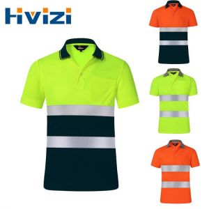 Hi Viz Safety Polo Shirt Orange High Visibility Reflective Shirt With Pockets Quick Dry Safety Clothing Night Work T-shirt