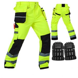 Bauskydd Men Working Pants Reflective High visibility Multi-pockets Work Trousers With Knee Pads Workwear Safety Cargo Pants