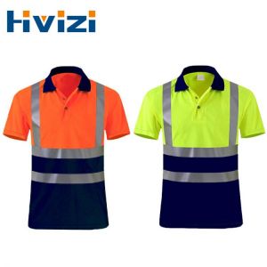 Safety reflective t shirts high quality two tone working t-shirt short sleeve with reflective tapes yellow and navy shirt