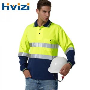 Men's Polo Shirts Hi Vis High Visibility Reflective Long Sleeve Safety Workwear Shirt