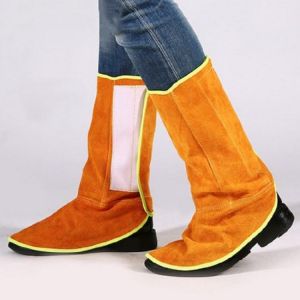 Welding Safety Foot Leg Protection Cowhide Leather Fireproof Heat Insulated Wear-resistant with Elastic Band