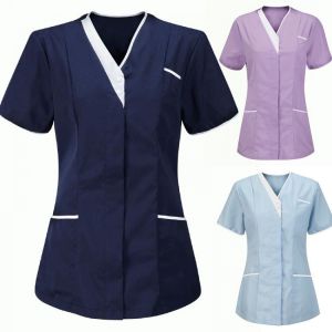 Women V-neck Tops Working Uniform Women's Nurses Tunic Uniform Clinic Carer Protective Clothing Short Sleeve Tops nurse unifo