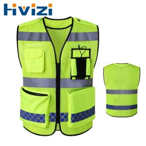 Security Visibility Reflective Vest Warp Knitting Cloth Construction Traffic Cycling Wear Hi Vis Reflective Safety Clothing
