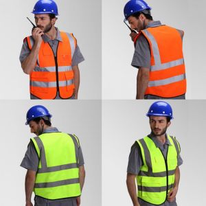 High visibility yellow orange vest with pockets safety reflective vest custom silk print Customizable company logo
