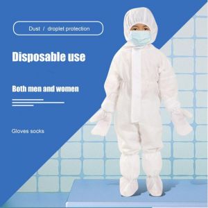Kids Coveralls Protective Isolation Suit with Hood Children Disposable Full Body Gown Breathable Dustproof Lightweight Clothing