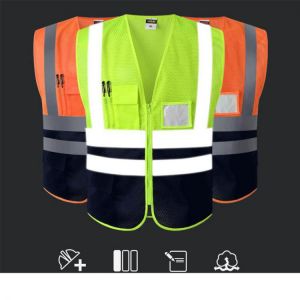 100% High Quality Visibility Reflective Safety Vest Work Reflective Vest Multi Pockets Workwear Safety Waistcoat Men Safety Vest