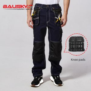 100% Cotton Workwear Men Work Cargo Pants Grey Blue Safety Working Clothes Multi-tool Pockets Work Pants Trousers