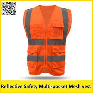 SFvest Orange Reflective mesh vest multi-pocket safety vest with reflective stripes mesh  vest safety workwear free shipping