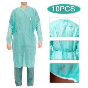 10PCS Disposable Clothes Gown Overalls Green Suit Workwear Disposable Coverall Suits Protective Clothing
