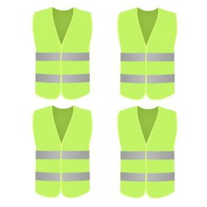 4PC Yellow Reflective Vest High Visibility Safety Vest Hi Vis Silver Strip Work Clothes for Cycling Runner Surveyor Volunteer A2