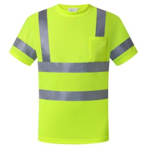 Plus size Hi vis shirt reflective for men and women with pockets short sleeve yellow safety work t-shirt
