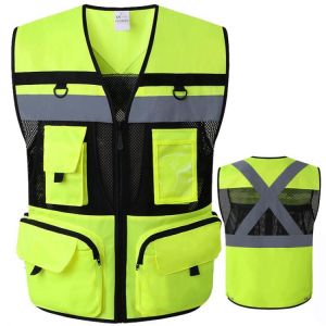High Visibility Utility Safety Vest Mesh Breathable Work gilet Hi Vis Yellow Reflective Vest Workwear