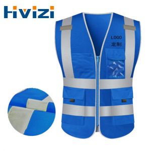 Reflective Construction Safety Vest Work hi vis Workwear Jacket Vest Blue Men Security Vest LOGO