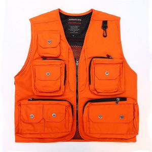 Men's Multi Pockets Work Vest Orange Outdoor Vest For Men