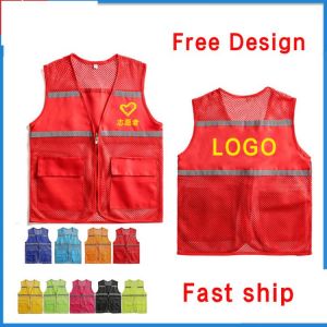 Breathable Multi Pocket Zipper Mesh Vests Security Men Woman Reflective Safety Vest Work Waistcoat Workwear Uniform Jacket