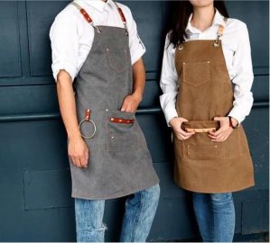 Potective Suit Canvas Bib Leather Chef Kitchen Apron Women Men Barista Bartender Pockets Home Barber Coffee Restaurant
