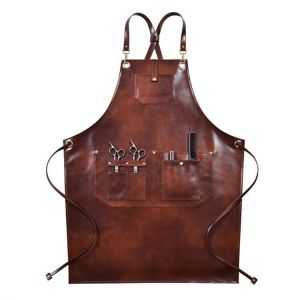 PU Leather Clean work Apron Crossback Strap Barista Bartender Pastry Chef Cafe Bistro BBQ Grill Uniform Florist Barber Carpenter