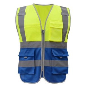 SFvest Safety Reflective vest men safety workwear work vest tool pockets yellow blue waistcoat free shipping