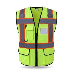 Reflective Motorcycle Vest Zipper Front Fluorescent Orange Yellow Meets ANSI/ISEA 107-2010 Class 2