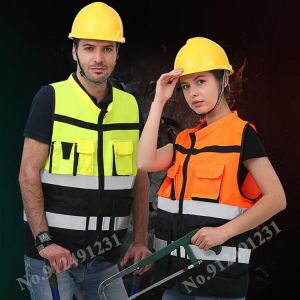 Safety Reflective Vest Multi-Pocket Design Reflective Vest Outdoor Traffic Safety Cycling Clothing Construction Safety Clothing