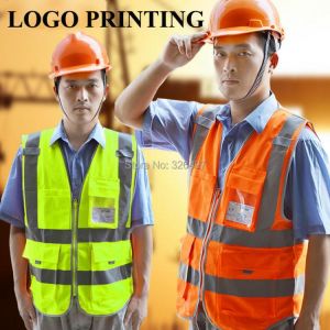 Multi-pocket Reflective safety vest construction work safety clothing Road traffic sanitation yellow orange vest free shipping