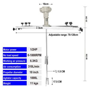 IBC Air Agitator 1 Ton Tank Mixer Machine 1000L Capacity Stirrer Pneumatic Agitator Tool Folding Propeller Air Power Supply