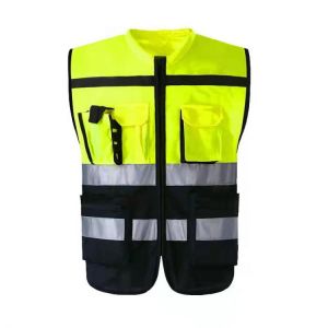 Safety Vest Class 2 High Visibility Fully Closure Zipper With Multi Function Pockets Reflective Strips Construction Outdoor Men