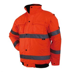 Hi Vis Orange Thermal Safety Bomber Jacket With Removable Sleeves Reflective Workwear