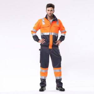 Work clothes suit safety jacket reflective working pants men workwear with 3M reflective tapes