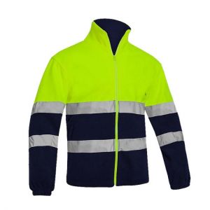 Men's Two Tone Yellow Navy Windproof Hi Vis Jacket Safety Polar Fleece Jacket Working Clothes With Reflective Stripes