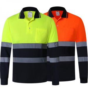Mens Womens Safety Work Shirt T Shirt Long Sleeve T-Shirt with Collar Protective Garment for Construction Worker
