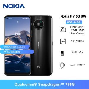 Nokia 8 V 5G UW Cell Phones 6.81 Inches FHD+ Snapdragon 765G 64 MP Camera 4500mAh Mobile Phones 6GB RAM 64GB ROM Android 10