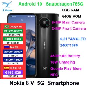 Original Nokia 8 V 5G UW Smartphone 6GB RAM 64GB ROM Snapdragon765G 64MP Camera 6.81 Inches FHD+ 4500mAh Mobile Phone Android 10